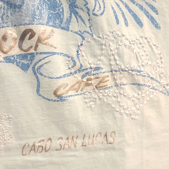 HARD ROCK Adult t-shirt Cabo San Lucas NWT, light blue white Embroidered - Picture 3 of 8